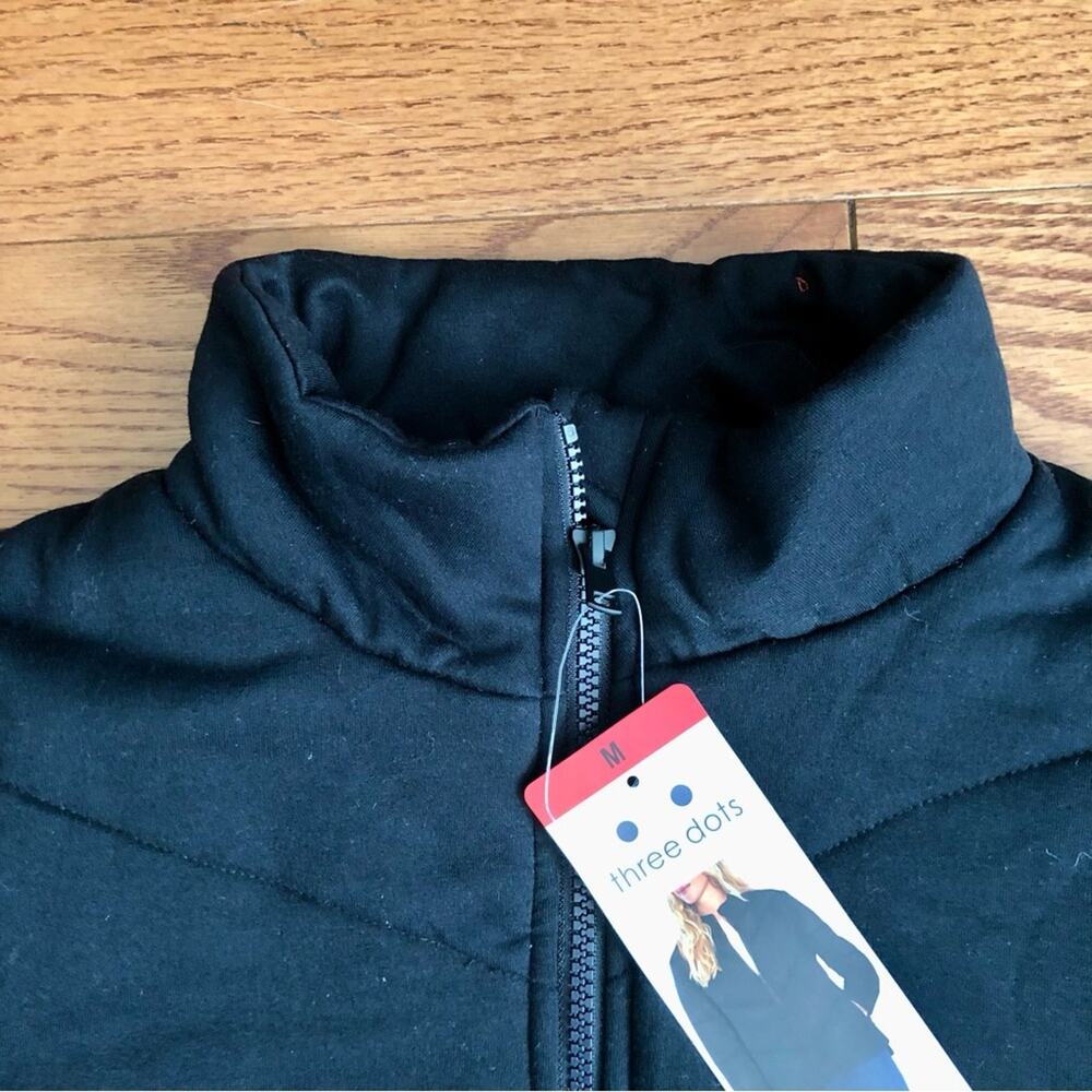 Three Dots Quilted Long Sleeves Zipper Pockets Black Jacket Women's Size M NWT - Picture 4 of 10